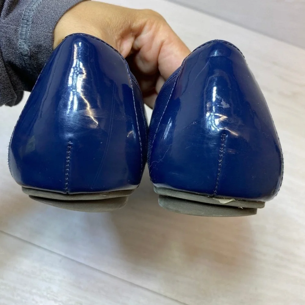 Vionic Womens 8.5 Minna Ballet Flat Orthotic Navy Blue Leather Patent Bow Toe